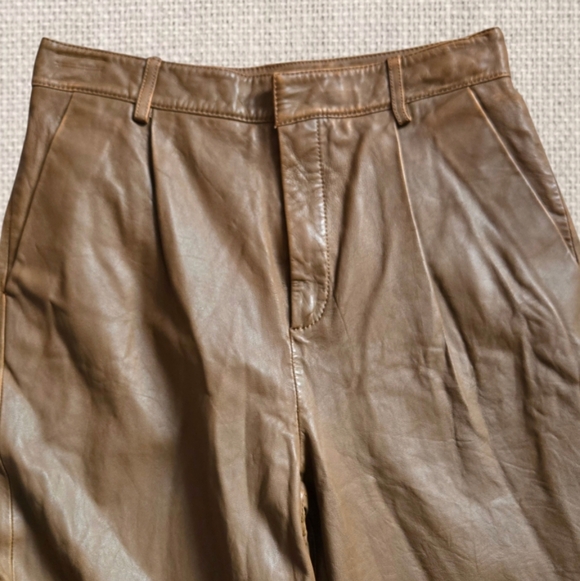 Gestuz Lambskin Leather Culotte Pants Caramel Brown Denmark Straight Leg /S - Picture 6 of 10